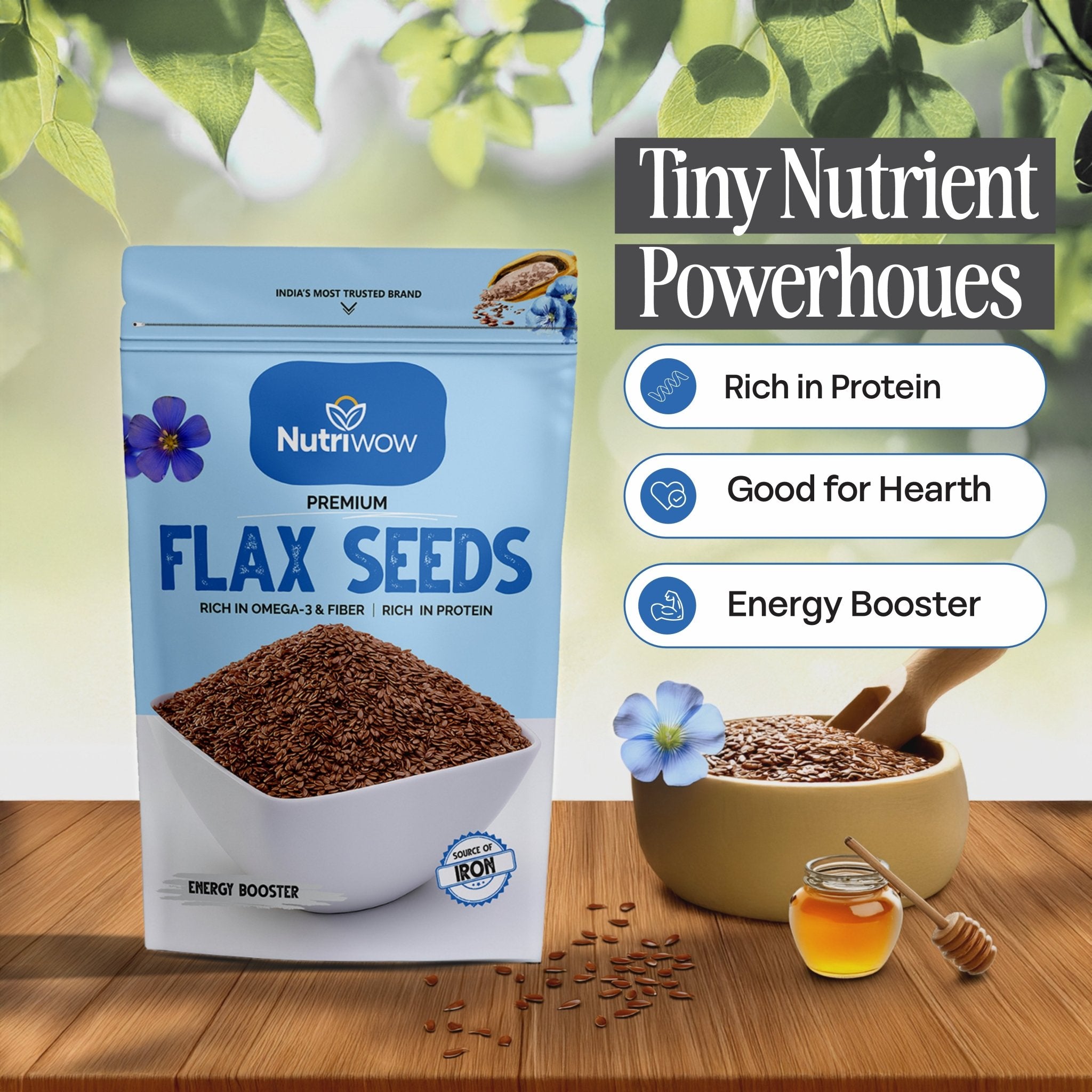 Nutriwow Edible Seeds Combo 500g | Premium Chia Seed 250g and Premium Flax Seeds, Alsi 250g - Nutriwow