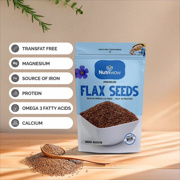 Nutriwow Edible Seeds Combo 500g | Premium Chia Seed 250g and Premium Flax Seeds, Alsi 250g - Nutriwow
