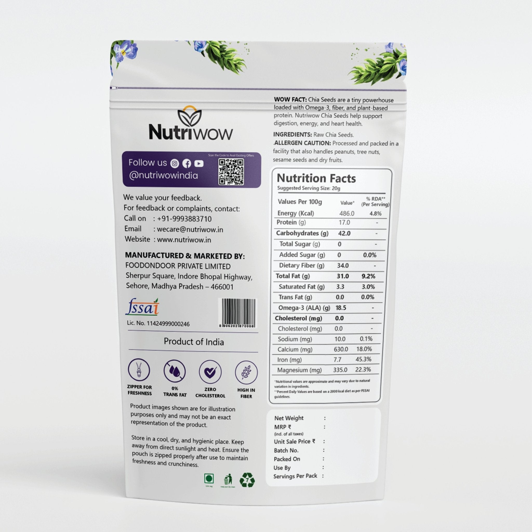 Nutriwow Edible Seeds Combo 500g | Premium Chia Seed 250g and Premium Flax Seeds, Alsi 250g - Nutriwow