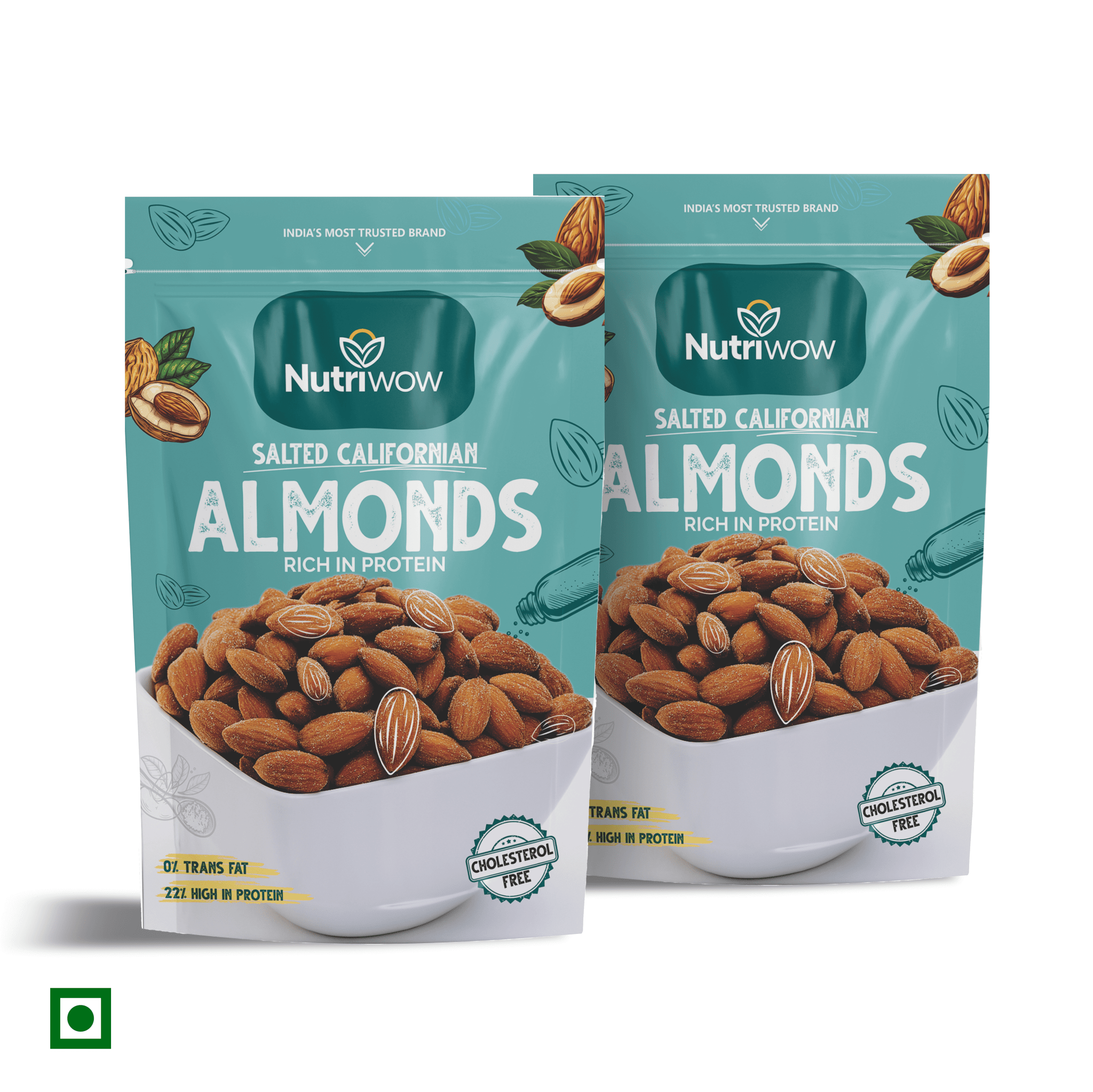 Nutriwow Premium Classic Roasted & Salted Almonds | Badam | 400g (200g Pack of 2) - Nutriwow