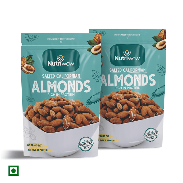 Nutriwow Premium Classic Roasted & Salted Almonds | Badam | 400g (200g Pack of 2) - Nutriwow