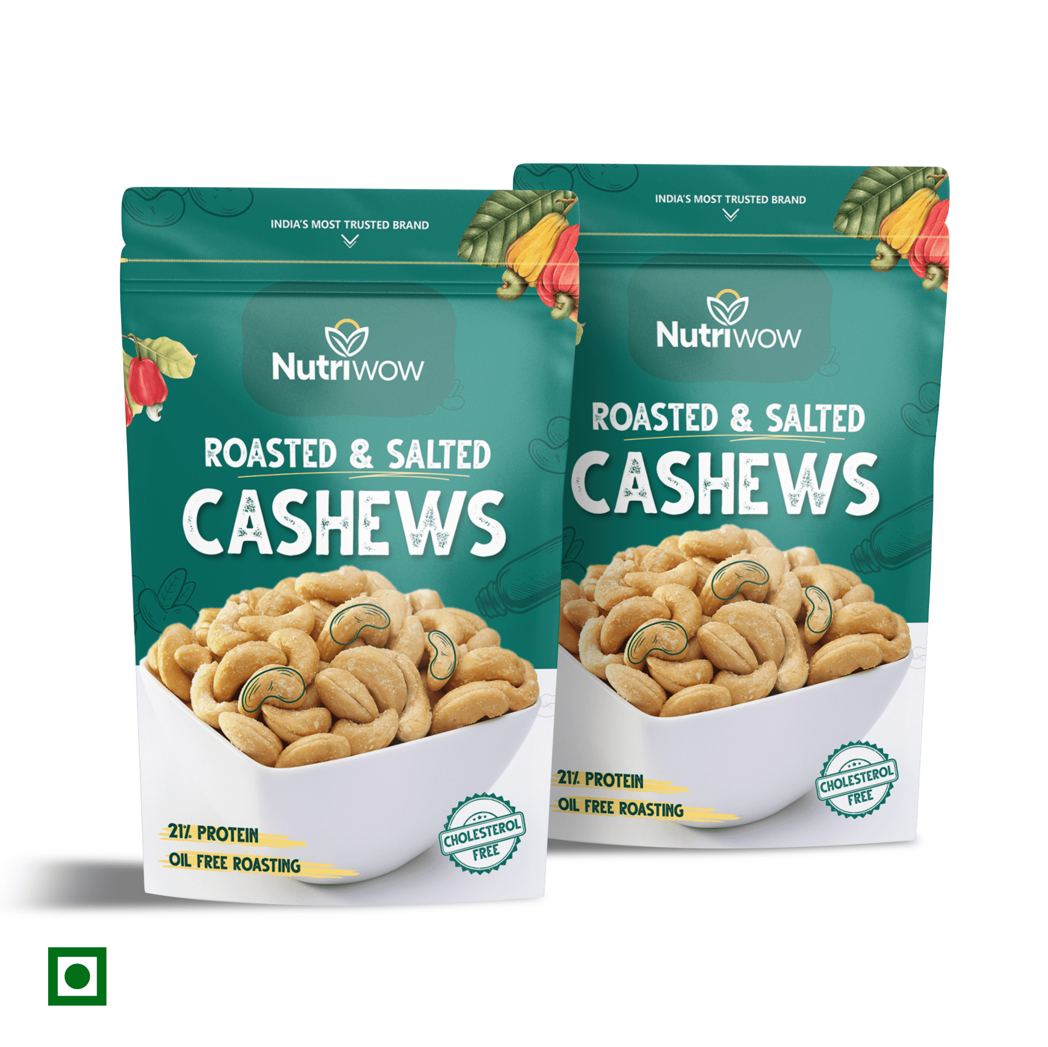 Nutriwow Premium Classic Roasted & Salted Cashew | Kaju | 400g (200g Pack of 2) - Nutriwow