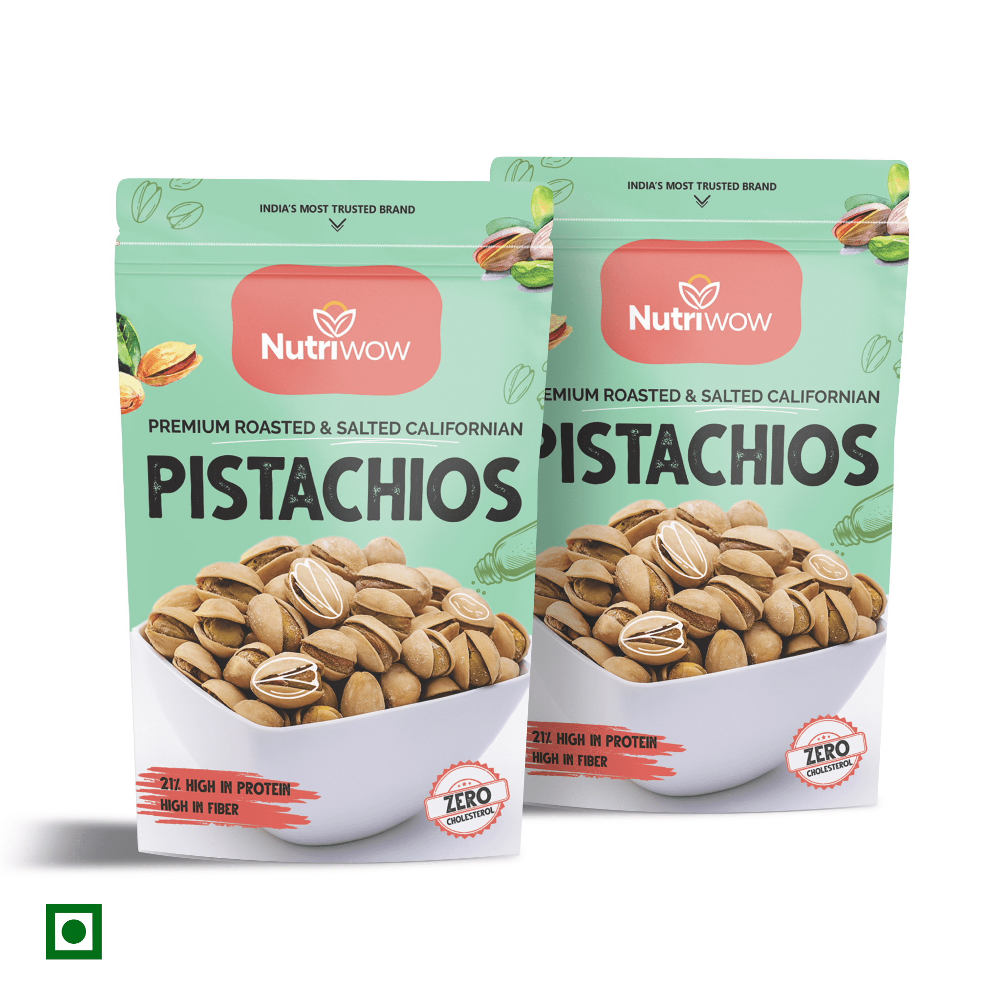 Nutriwow Premium Classic Roasted & Salted Pistachios | Pista | 400g (200g Pack of 2) - Nutriwow