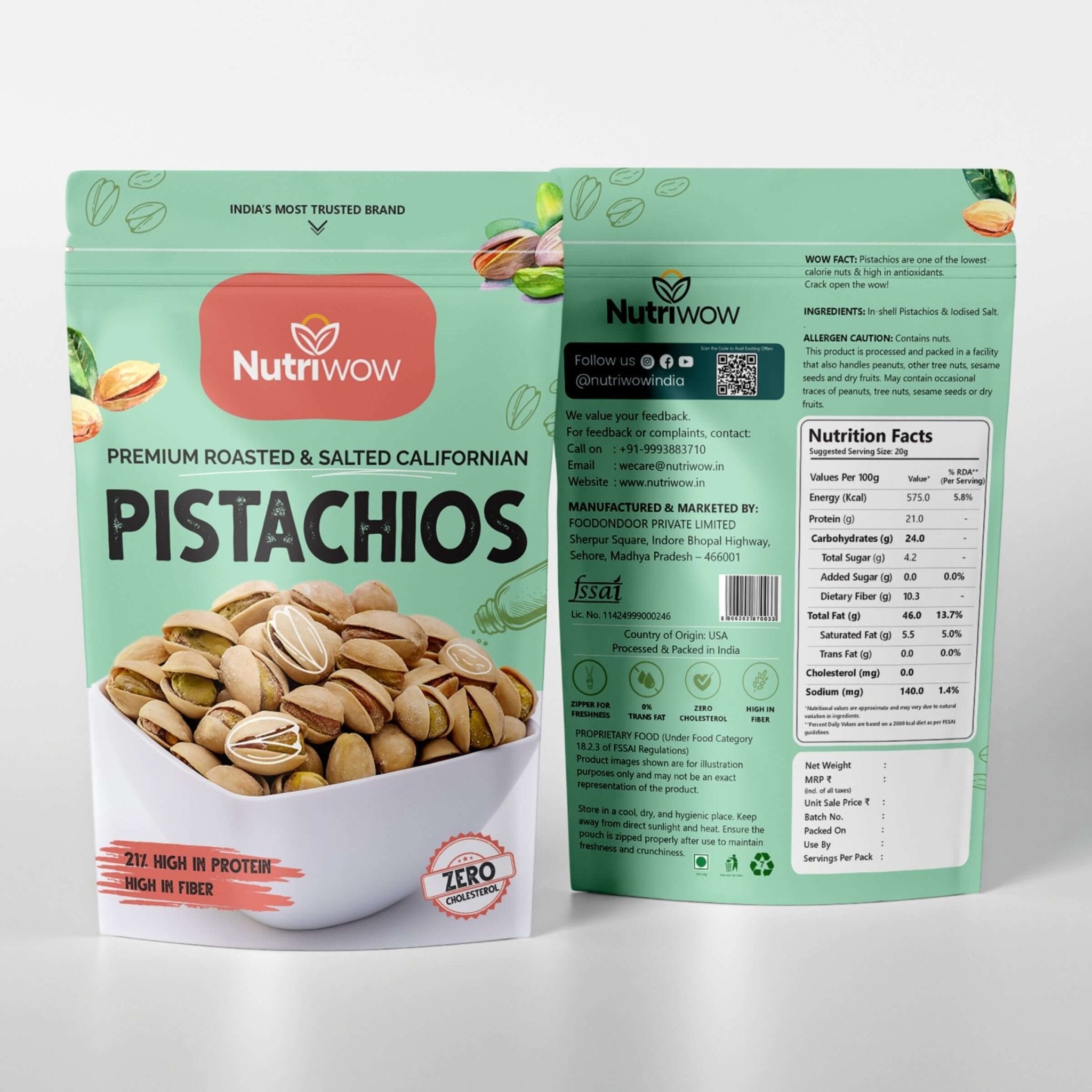 Nutriwow Premium Salted Pistachios | Pista - Healthy Snack, High in Protein and Fiber - Nutriwow