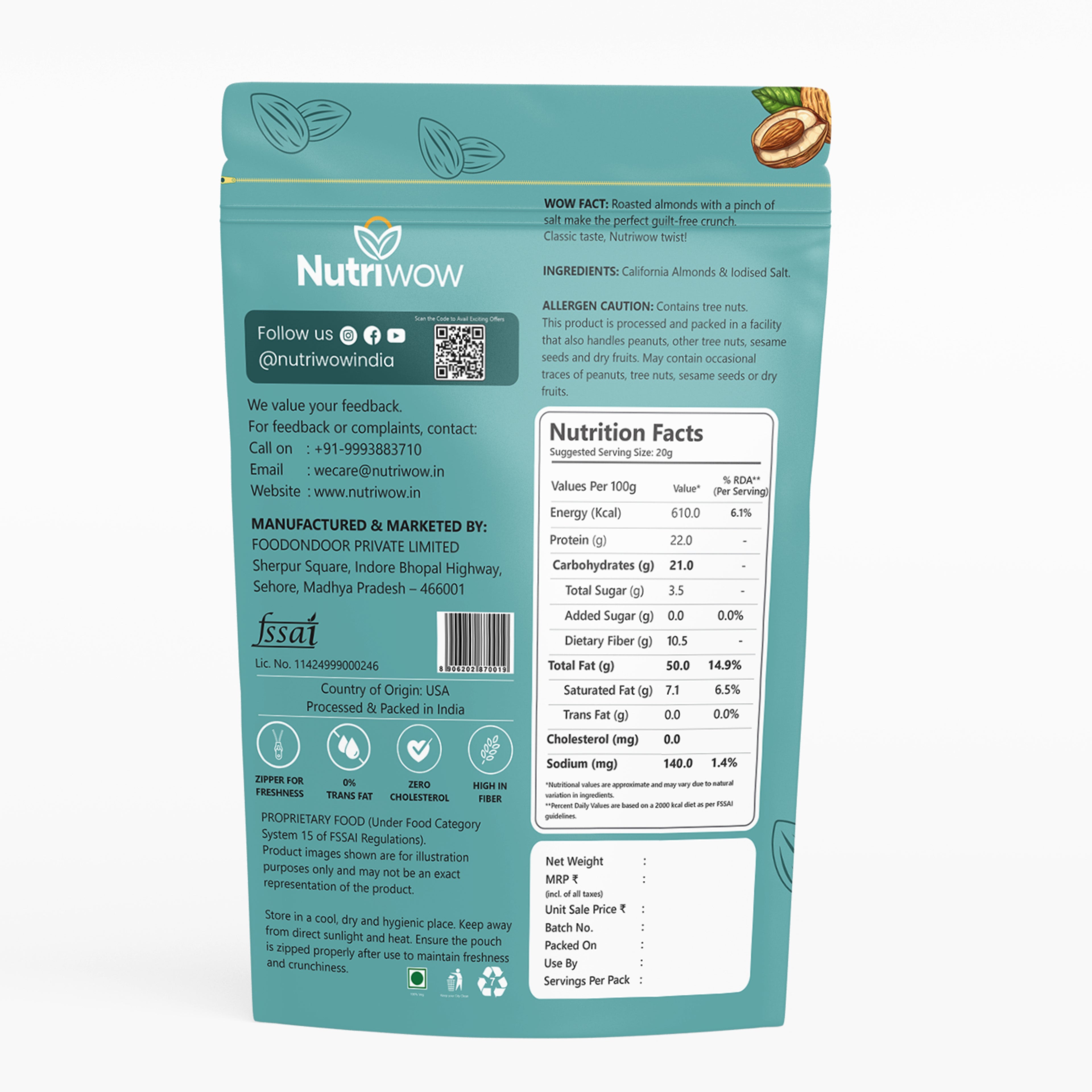 Nutriwow Premium Omani Dates 400g & Roasted & Salted Almonds 200g | Khajur and Badam