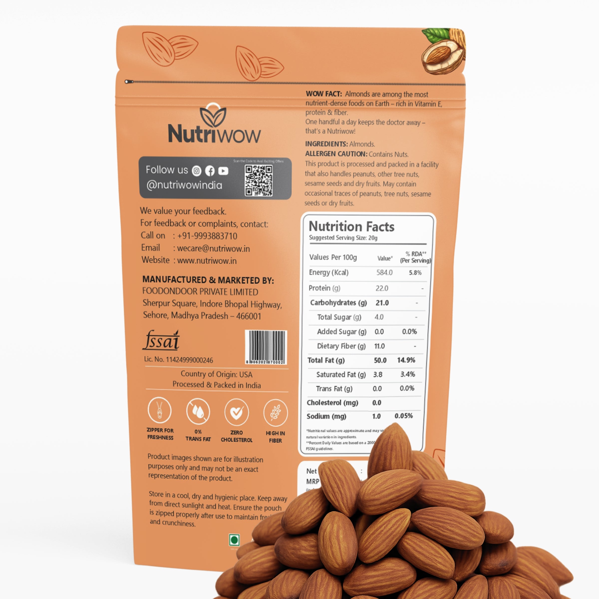 Nutriwow Premium Classic Roasted & Salted Almonds & Premium Whole Almonds | Badam | 400g (200g each)
