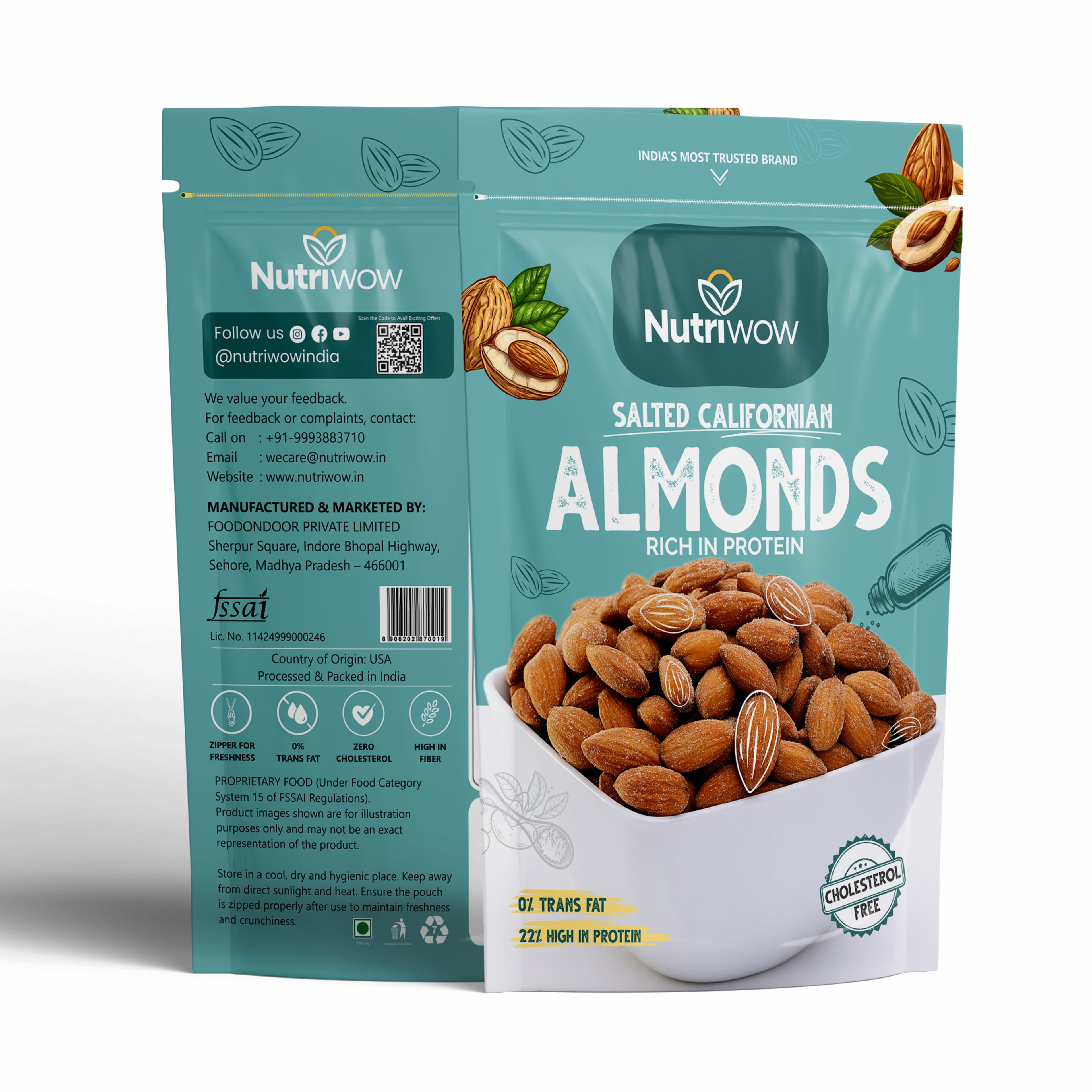 Nutriwow Premium Omani Dates 400g & Roasted & Salted Almonds 200g | Khajur and Badam