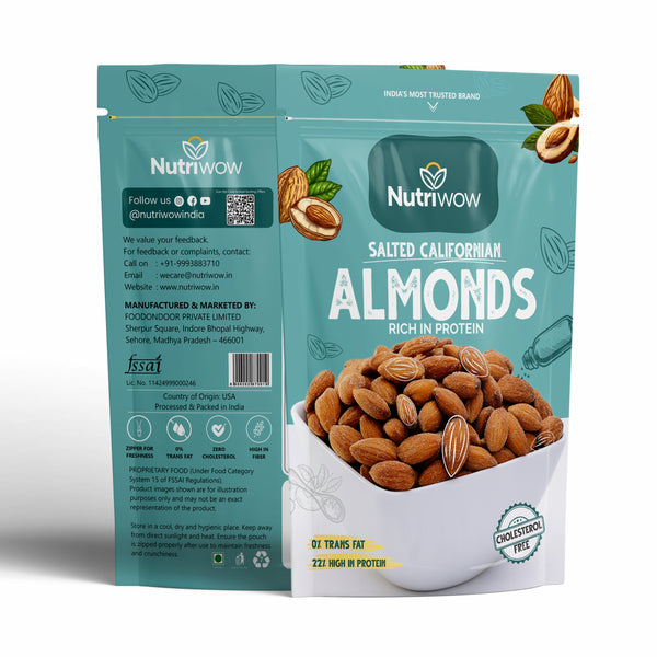 Nutriwow Premium Omani Dates 400g & Roasted & Salted Almonds 200g | Khajur and Badam