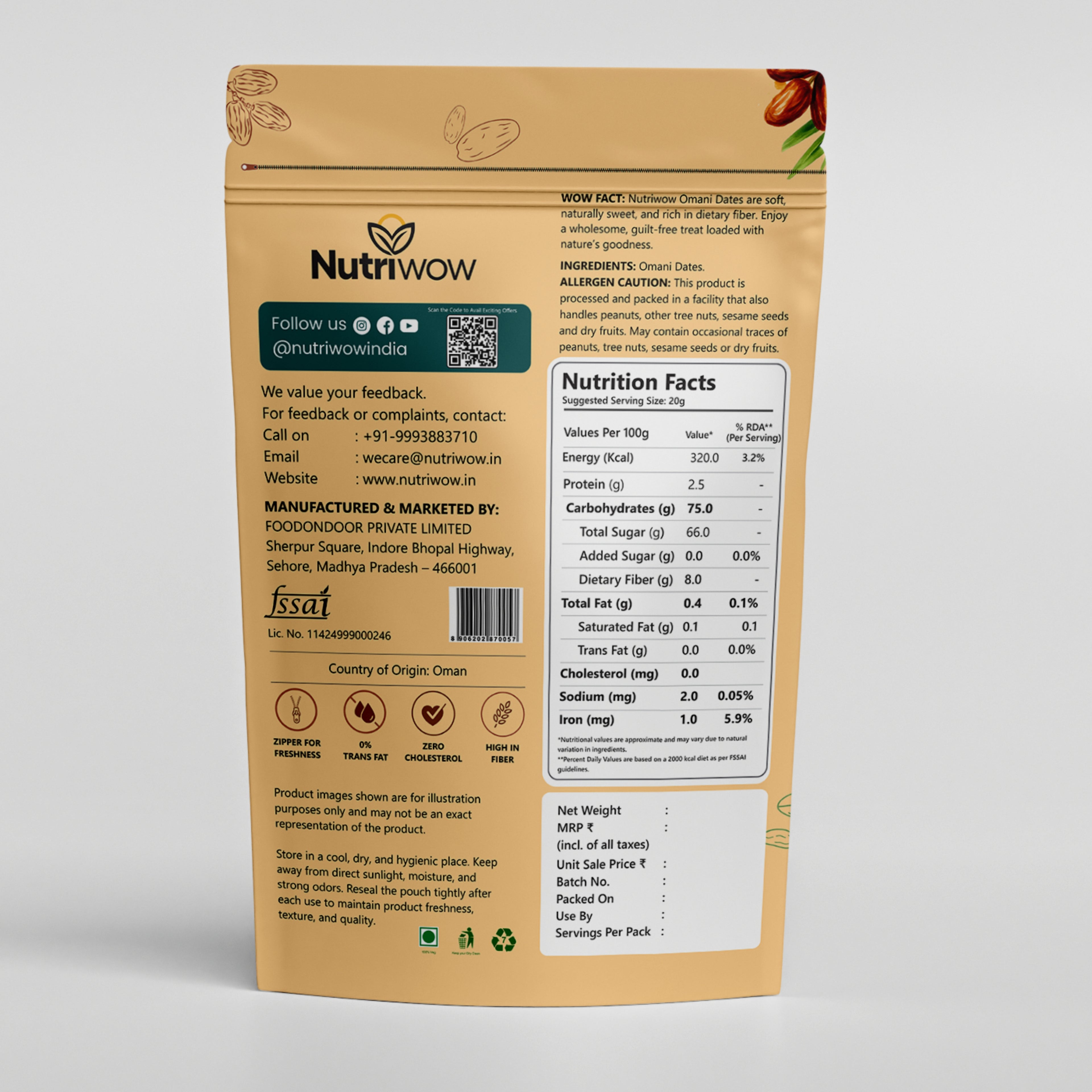 Nutriwow Premium Omani Dates 400g & Roasted & Salted Almonds 200g | Khajur and Badam