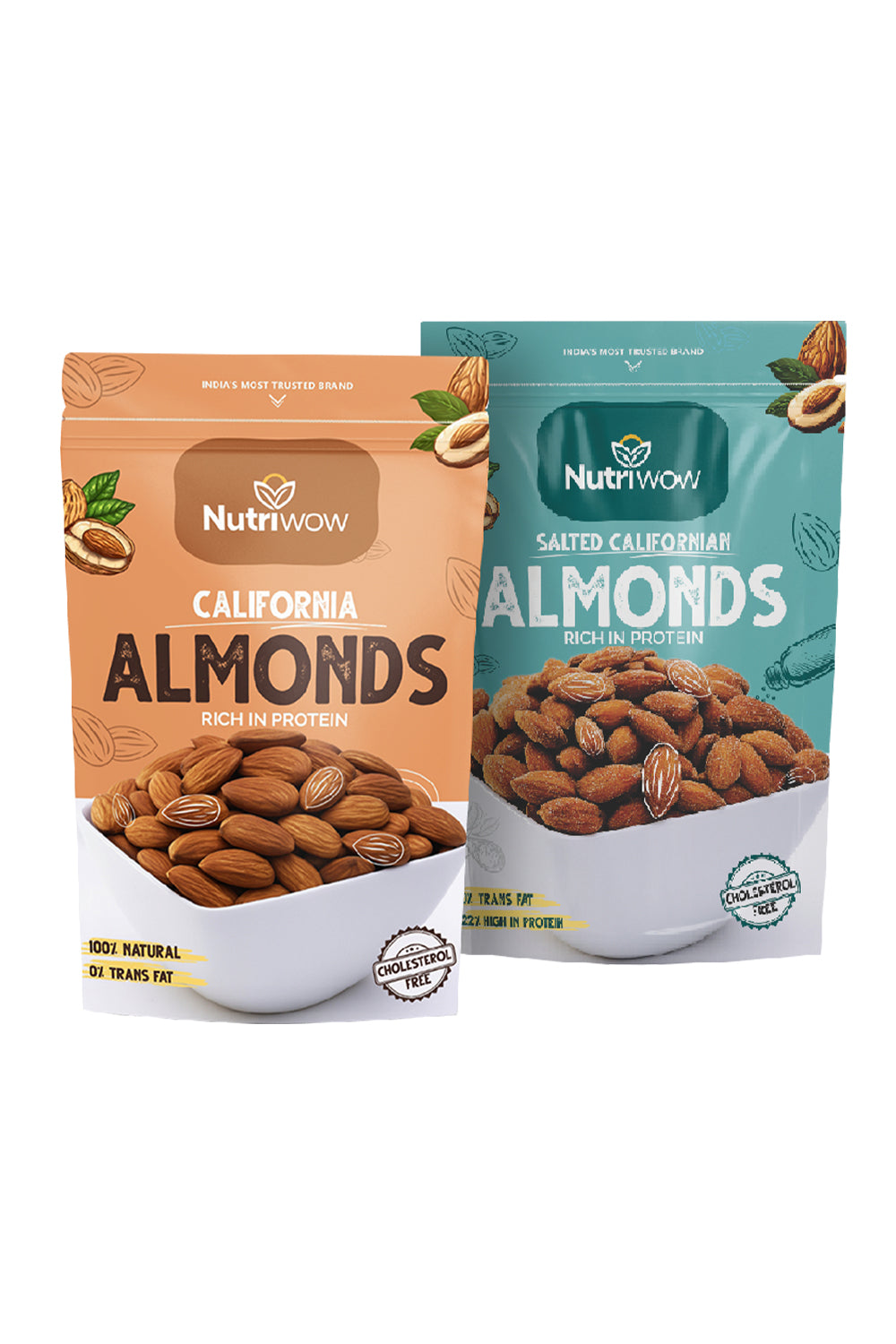 Nutriwow Premium Classic Roasted & Salted Almonds & Premium Whole Almonds | Badam | 400g (200g each)