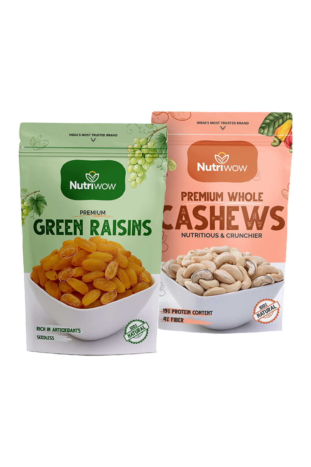Nutriwow Premium Green Raisins 500g & Whole Cashews 200g |Kishmish & Kaju  |