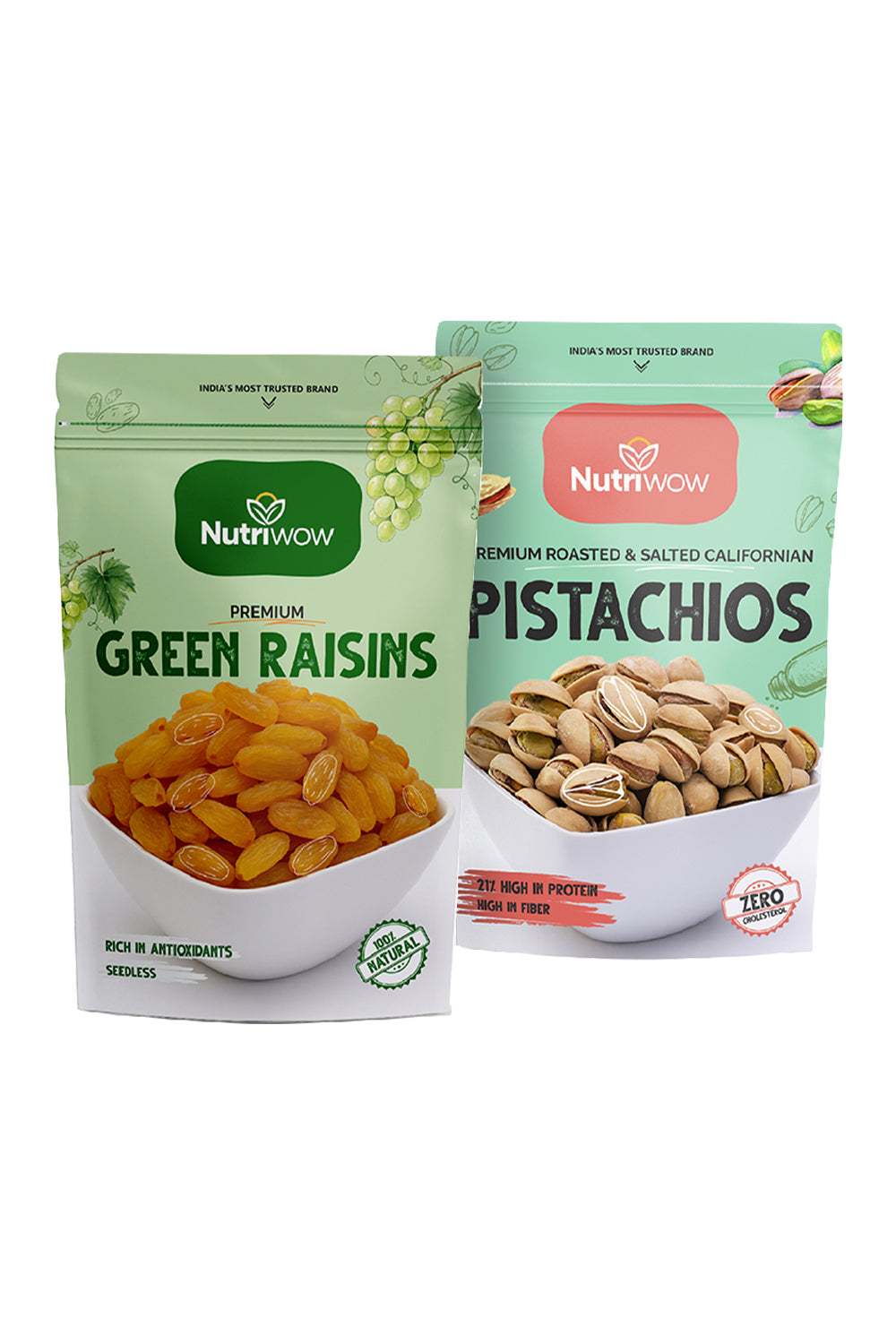 Nutriwow Premium Green Raisins 500g & Roasted & Salted Pistachios 200g & | Kishmish and Pista|