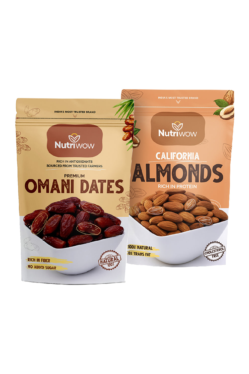 Nutriwow Premium Omani Dates 400g & Whole California Almonds 200g| Khajur and Badam