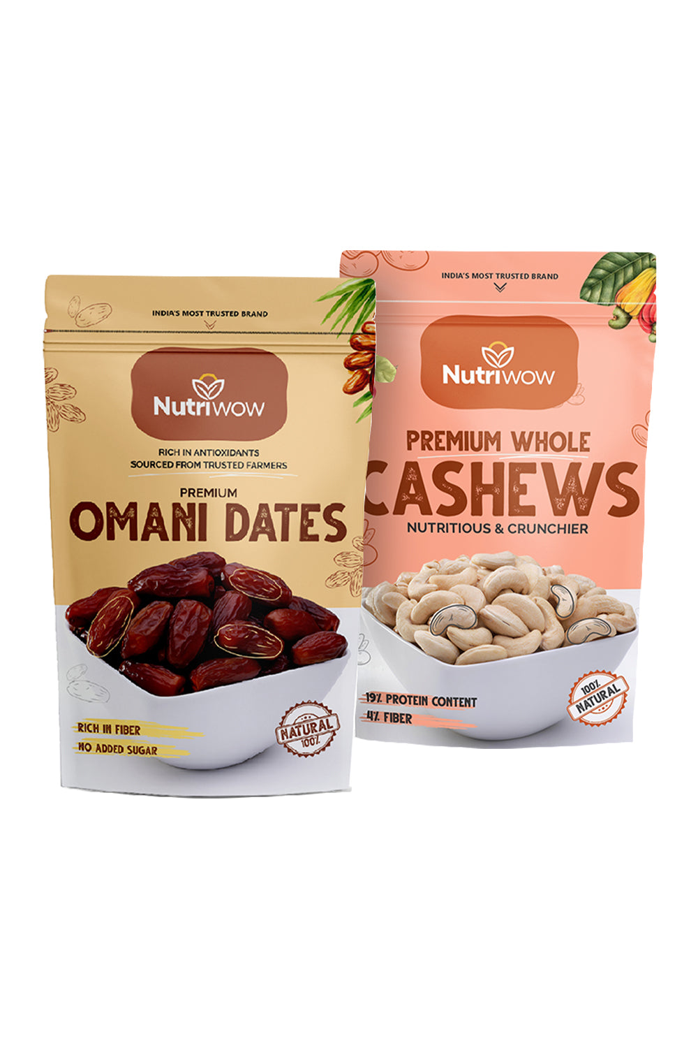 Nutriwow Premium Omani Dates 400g &Whole Cashews 200g | Khajur and Kaju |
