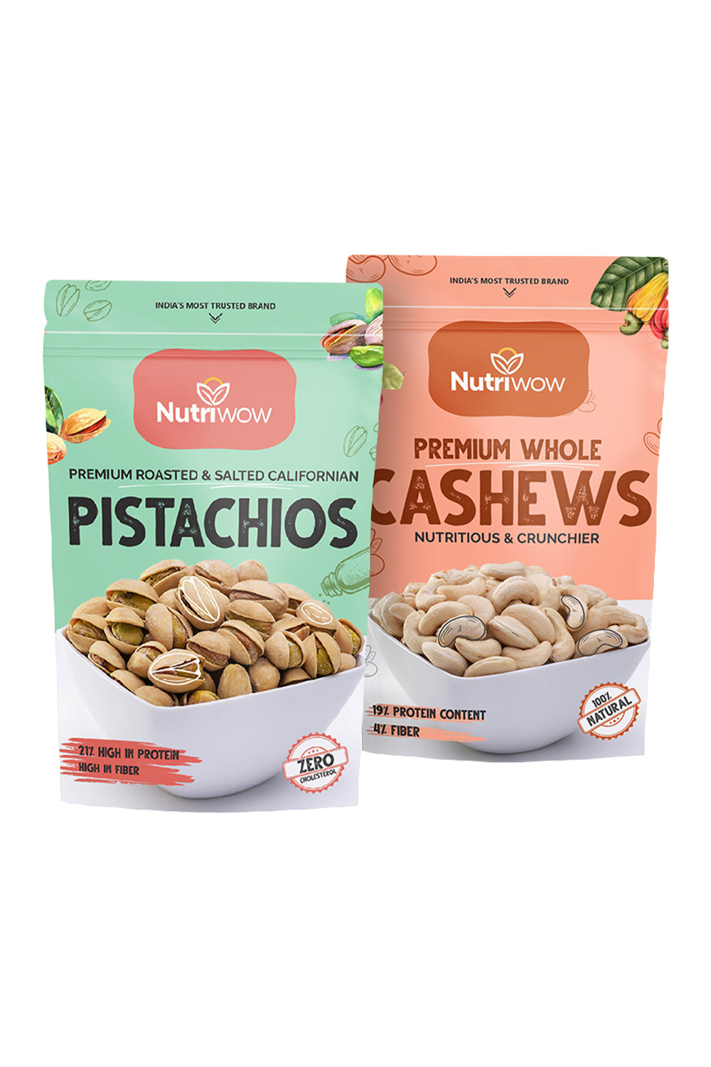 Nutriwow Premium Classic Roasted & Salted Pistachios & Whole Cashew | Pista and Kaju | 400g (200g each)