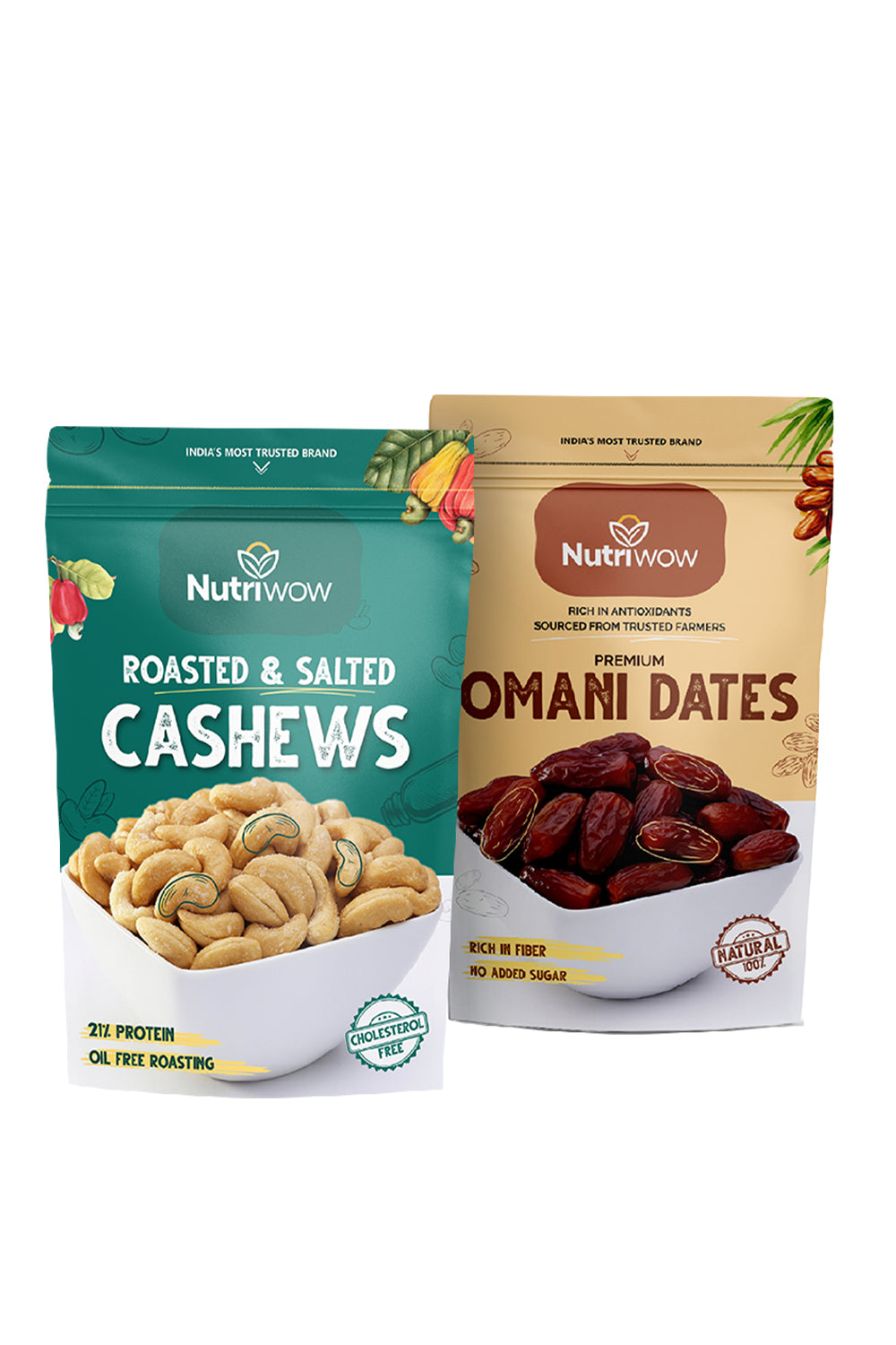 Nutriwow Premium Classic Roasted & Salted Cashew 200g & Omani Dates 400g |Kaju and Khajur |