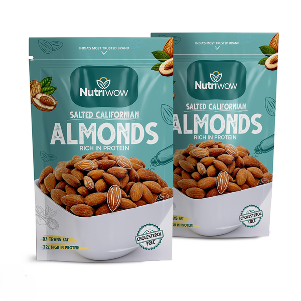 Nutriwow Premium Classic Roasted & Salted Almonds | Badam | 400g (200g Pack of 2)