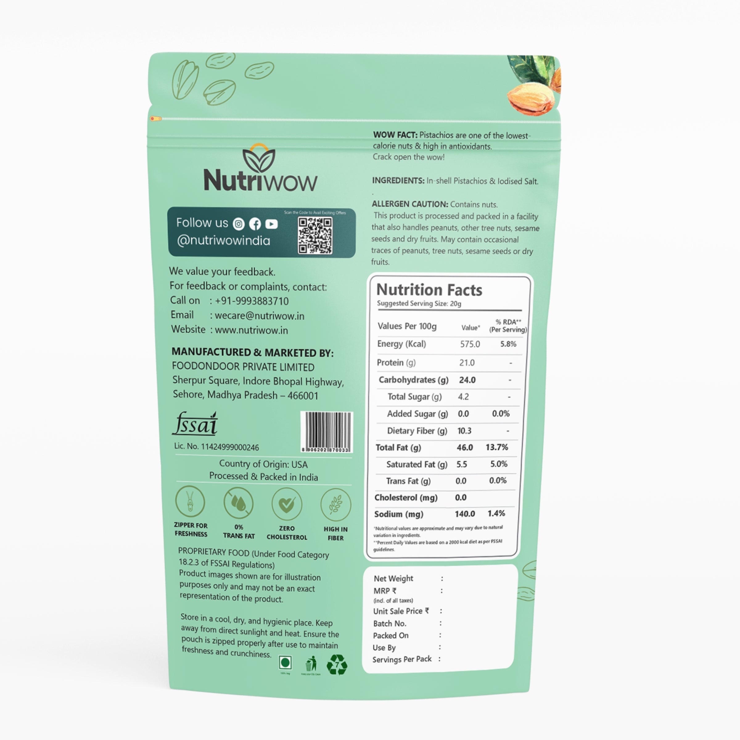 Nutriwow Premium Classic Roasted & Salted Cashew & Pistachios | Kaju & Pista 400g (200g each)