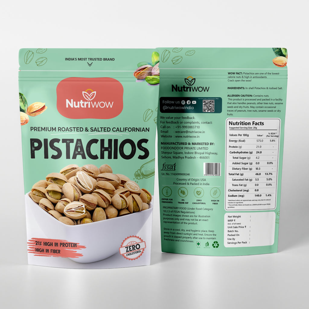 Nutriwow Premium Whole Almonds & Classic Roasted & Salted Pistachios | Badam And Pista | 400g (200g each)