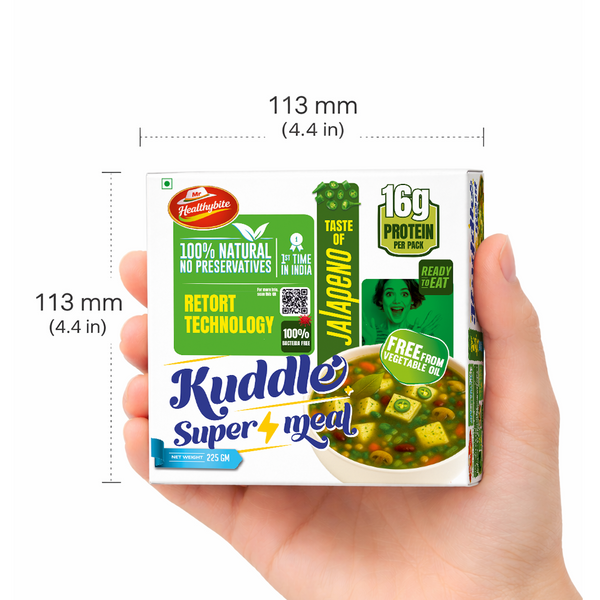 Kuddle Super Meal Jalapeno – Ready to Eat High Protein Meal | 16g Protein | No Preservatives | Free From Vegetable Oil | 225g
