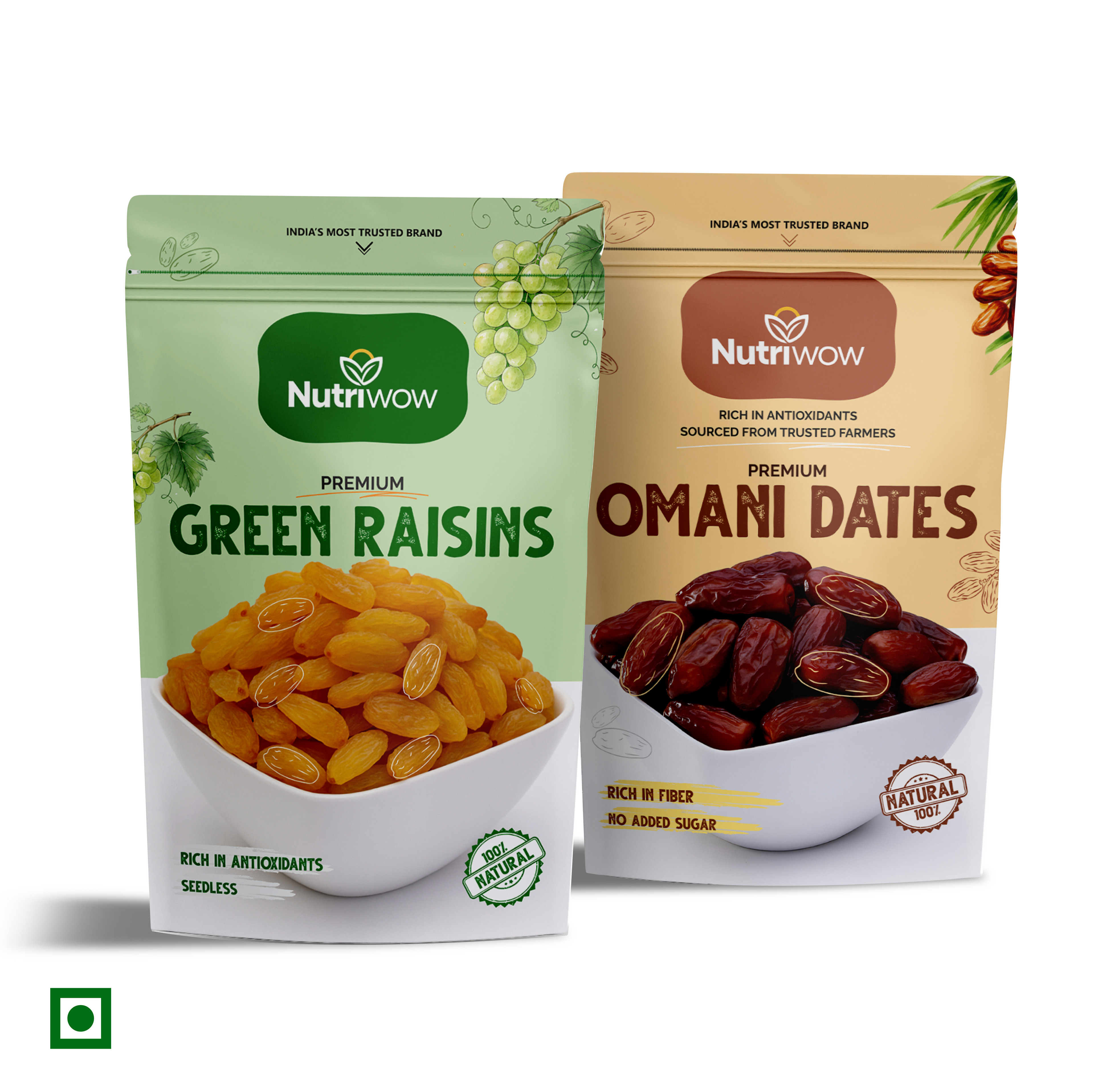 Nutriwow Premium Omani Dates, Khajur 400g and  Premium Green Raisins, Kishmish 500g