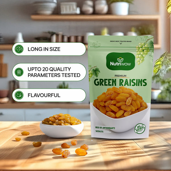 Nutriwow Premium Green Raisins 500g & Whole Cashews 200g |Kishmish & Kaju  |