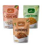 Nutriwow Premium Nuts & Dry Fruits Combo 1kg (Almonds 200g, Cashews 200g & Green Raisins 500g)