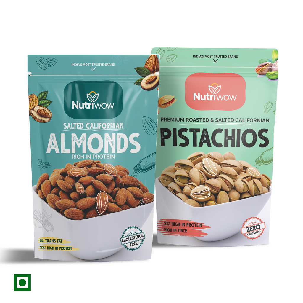 Nutriwow Premium Classic Roasted & Salted Almonds | Badam And Pistachios | Pista 400g (200g Each)