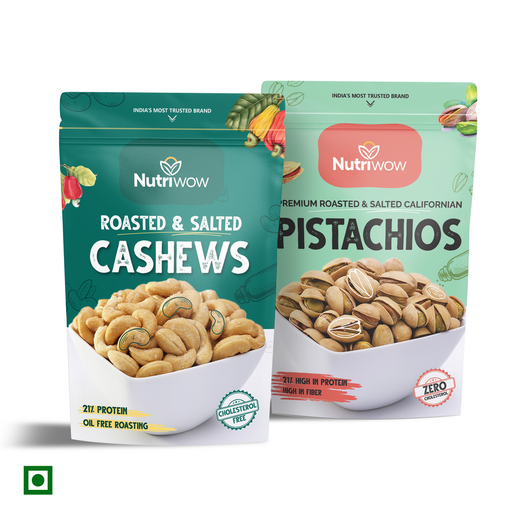 Nutriwow Premium Classic Roasted & Salted Cashew & Pistachios | Kaju & Pista 400g (200g each)