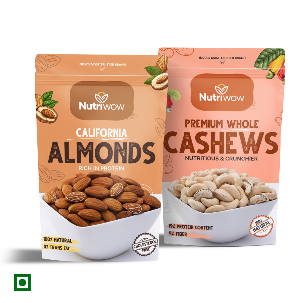 Nutriwow Premium Whole Cashews and Whole California Almonds | 400g (200g each)