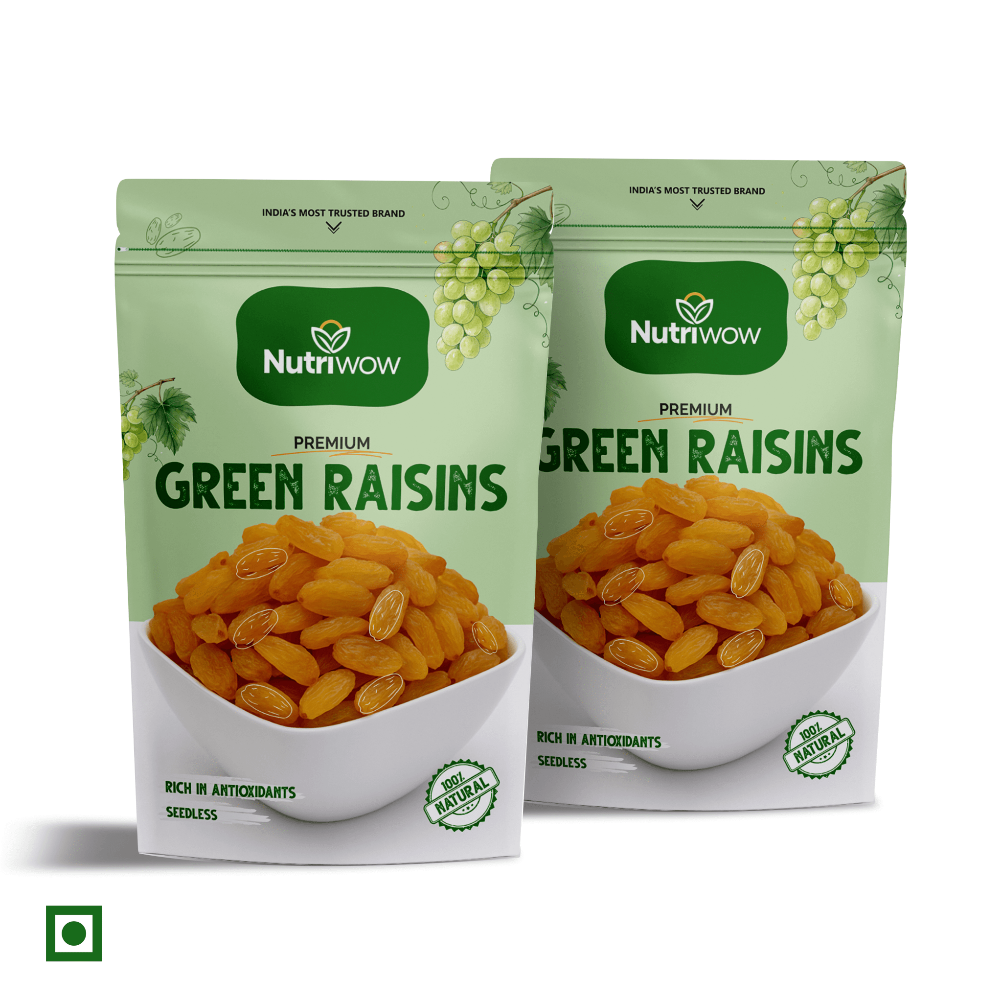 Green Raisins | Kishmish | 1Kg (500g Pack of 2) - Nutriwow