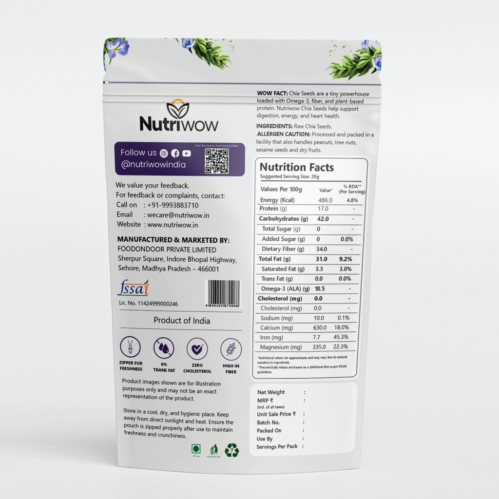 Nutriwow Edible Seeds Combo 500g | Premium Chia Seed 250g and Premium Flax Seeds, Alsi 250g - Nutriwow