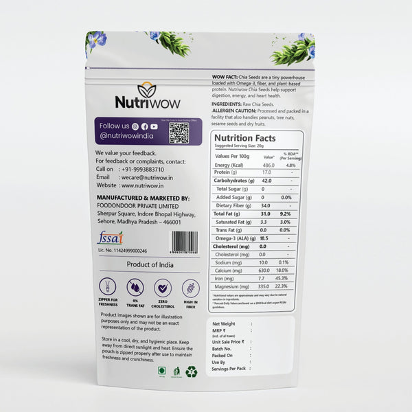 Nutriwow Edible Seeds Combo 500g | Premium Chia Seed 250g and Premium Flax Seeds, Alsi 250g - Nutriwow