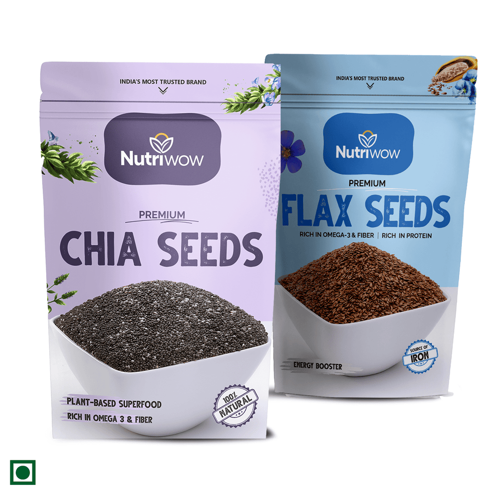 Nutriwow Edible Seeds Combo 500g | Premium Chia Seed 250g and Premium Flax Seeds, Alsi 250g - Nutriwow
