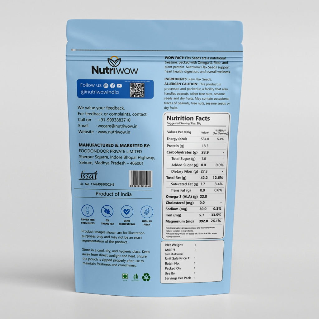 Nutriwow Edible Seeds Combo 500g | Premium Chia Seed 250g and Premium Flax Seeds, Alsi 250g - Nutriwow